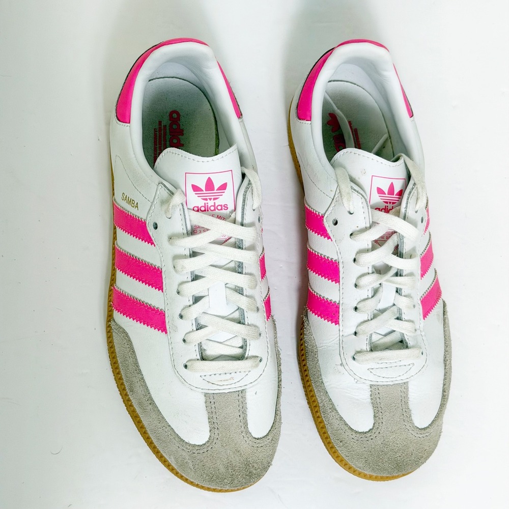 Adidas Samba OG Sneakers Girls 5.5 White Pink Gum Sole Low Top Shoes APH 281001 - Picture 2 of 5